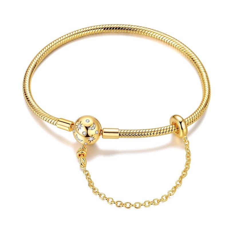 Original Bracelet 925 Sterling Silver Charm Bracelet 17-20CM Golden Heart Love Key Clover Bracelet Bangle Women Jewelry Gift - Tara's Tiny Treasures