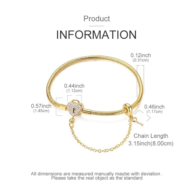 Original Bracelet 925 Sterling Silver Charm Bracelet 17-20CM Golden Heart Love Key Snowflake Bracelet Bangle Women Jewelry Gift - Tara's Tiny Treasures