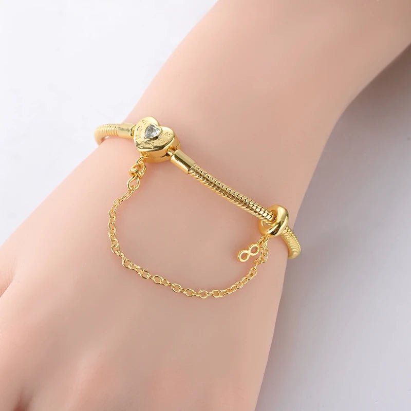 Original Bracelet 925 Sterling Silver Charm Bracelet 17-20CM Golden Heart Love Key Snowflake Bracelet Bangle Women Jewelry Gift - Tara's Tiny Treasures