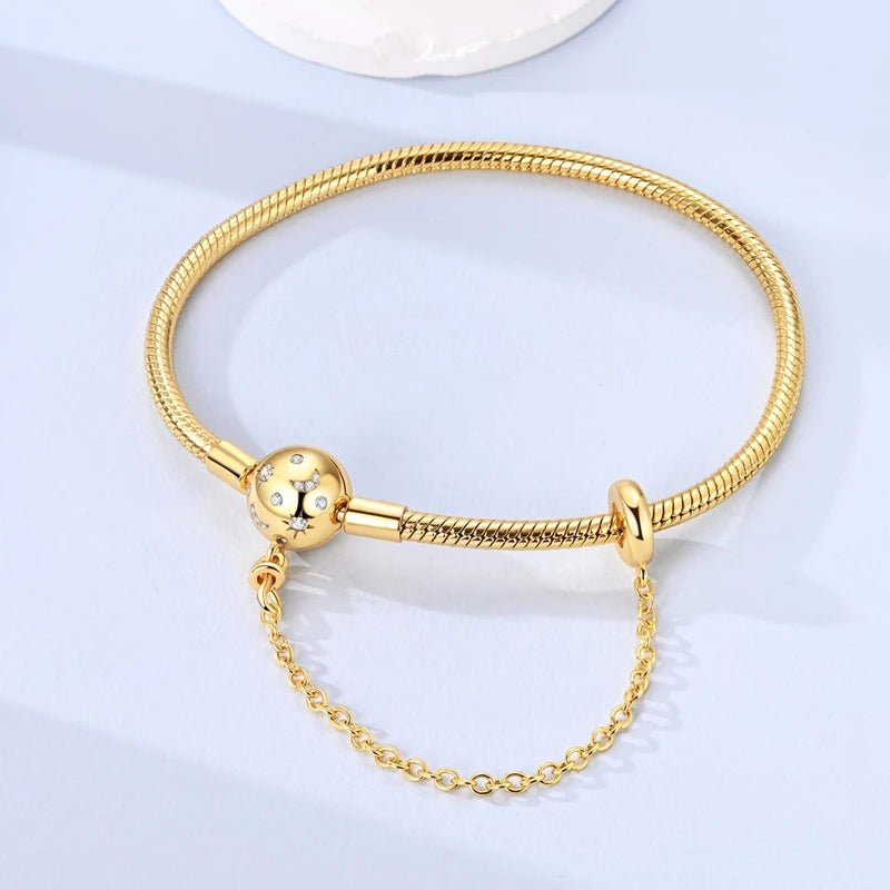 Original Bracelet 925 Sterling Silver Charm Bracelet 17-20CM Golden Heart Love Key Snowflake Bracelet Bangle Women Jewelry Gift - Tara's Tiny Treasures
