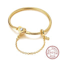 Original Bracelet 925 Sterling Silver Charm Bracelet 17-20CM Golden Heart Love Key Snowflake Bracelet Bangle Women Jewelry Gift - Tara's Tiny Treasures