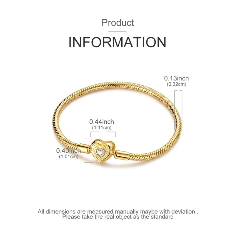 Original Bracelet 925 Sterling Silver Charm Bracelet 17-20CM Golden Heart Love Key Snowflake Bracelet Bangle Women Jewelry Gift - Tara's Tiny Treasures