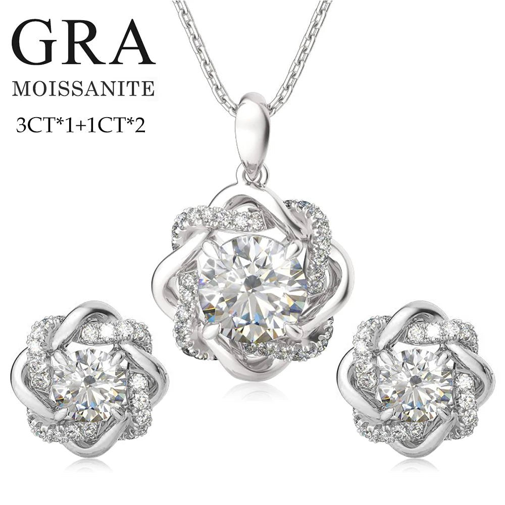 Original Moissanite Diamond Jewelry Sets for Women with Certificate Necklace Earrings Bangle Sets 925 Silver Wedding Luxury Gift - Tara's Tiny Treasures