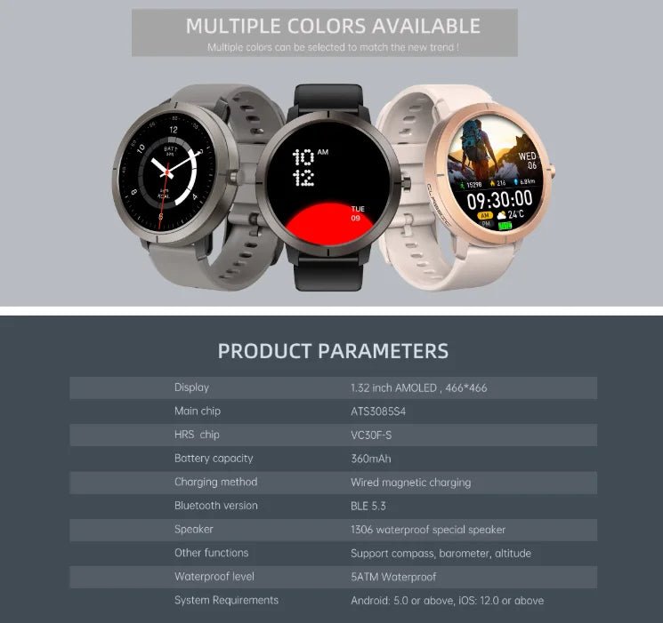 Outdoor Sports GPS Smart Watch for Men Compass Flashlight AMOLED 5ATM Waterproof Rugged Fitness Relojes Smart Watch Per Uomo - Tara's Tiny Treasures