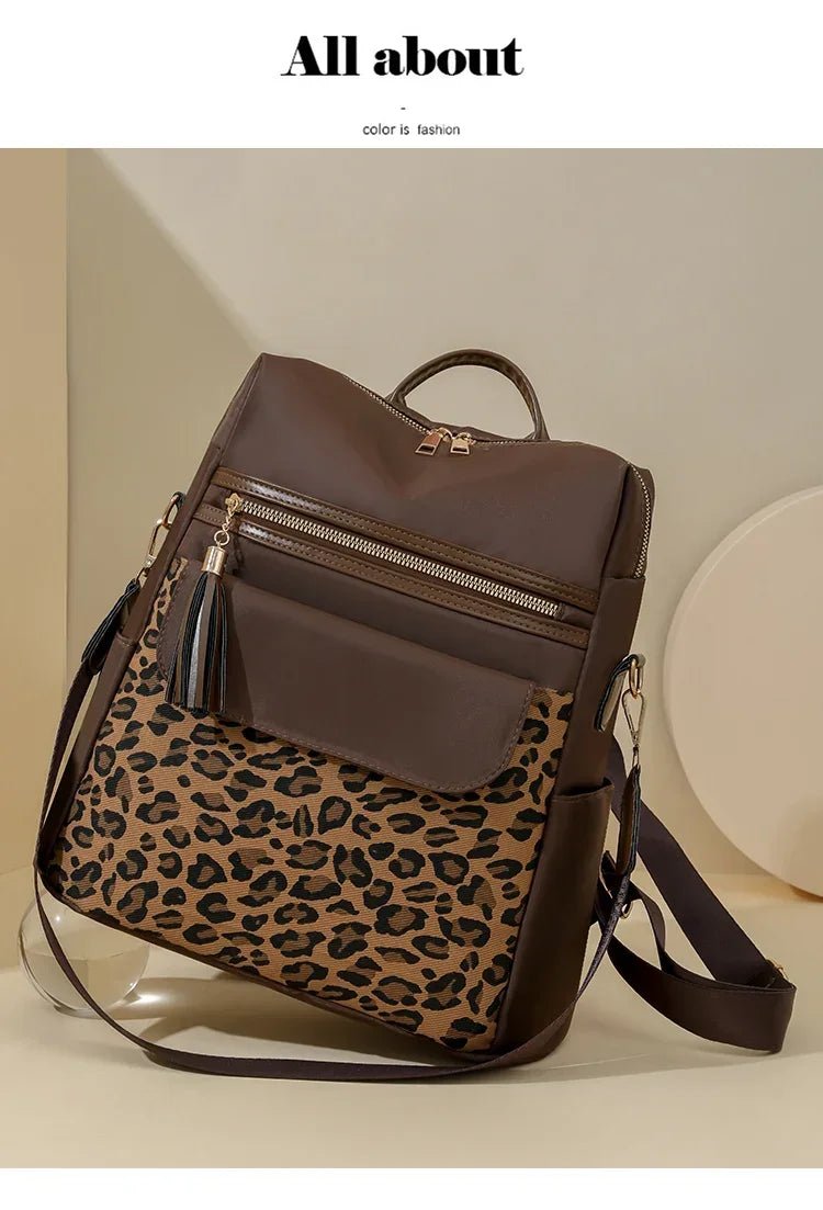 Oxford Leopard Print Fashion Backpacks Zipper Large Capacity Simple Women's Bags on Sale 2025 Versatile Classic Schoolbags - Tara's Tiny Treasures