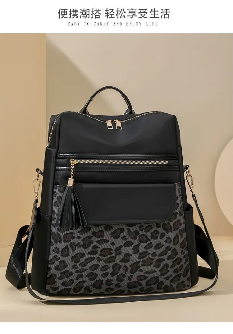 Oxford Leopard Print Fashion Backpacks Zipper Large Capacity Simple Women's Bags on Sale 2025 Versatile Classic Schoolbags - Tara's Tiny Treasures
