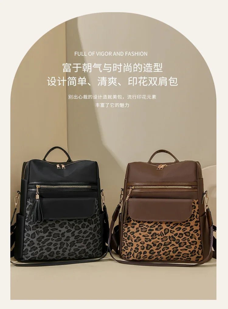 Oxford Leopard Print Fashion Backpacks Zipper Large Capacity Simple Women's Bags on Sale 2025 Versatile Classic Schoolbags - Tara's Tiny Treasures