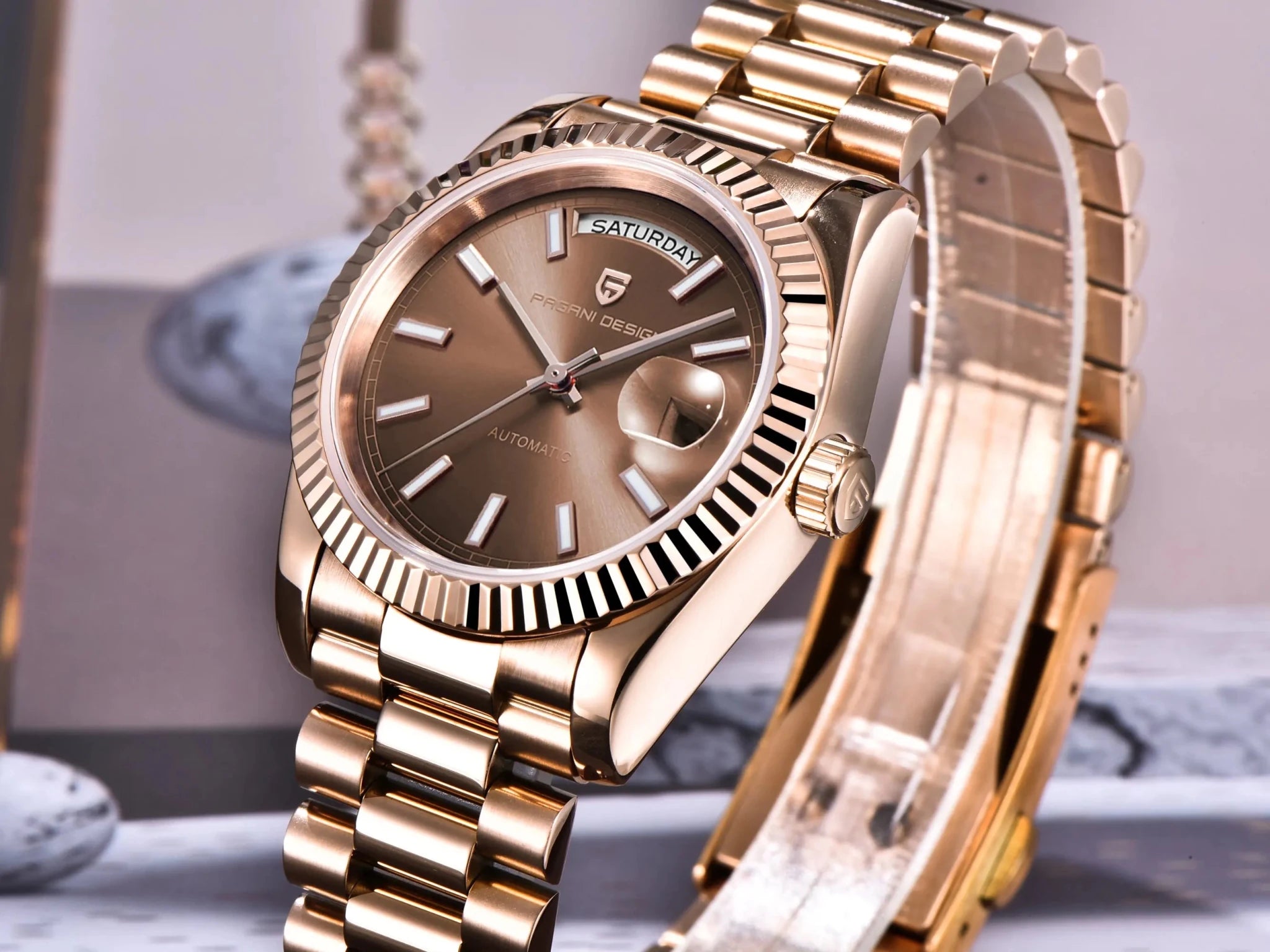 PAGANI DESIGN New Men Automatic Mechanical Watch Retro Elegant All-Match Sapphire Glass 100m Waterproof Luminous Calendar Watch - Tara's Tiny Treasures
