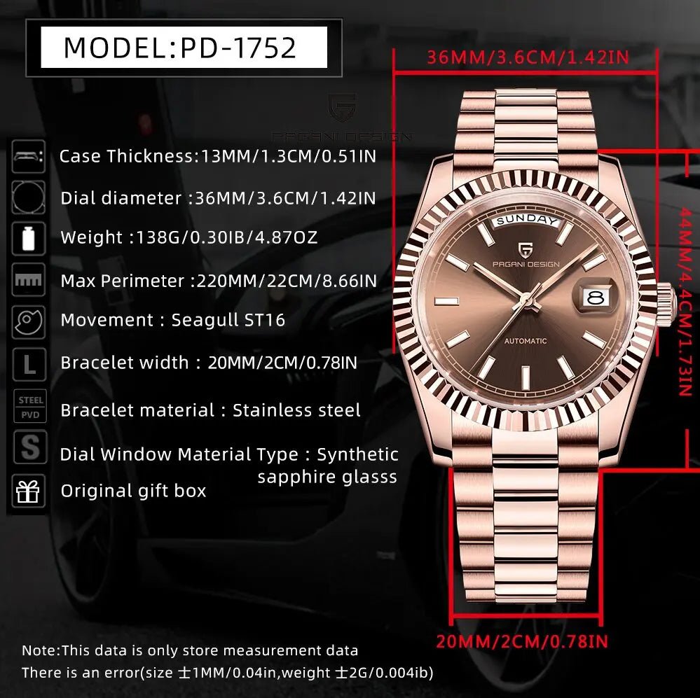 PAGANI DESIGN New Men Automatic Mechanical Watch Retro Elegant All-Match Sapphire Glass 100m Waterproof Luminous Calendar Watch - Tara's Tiny Treasures