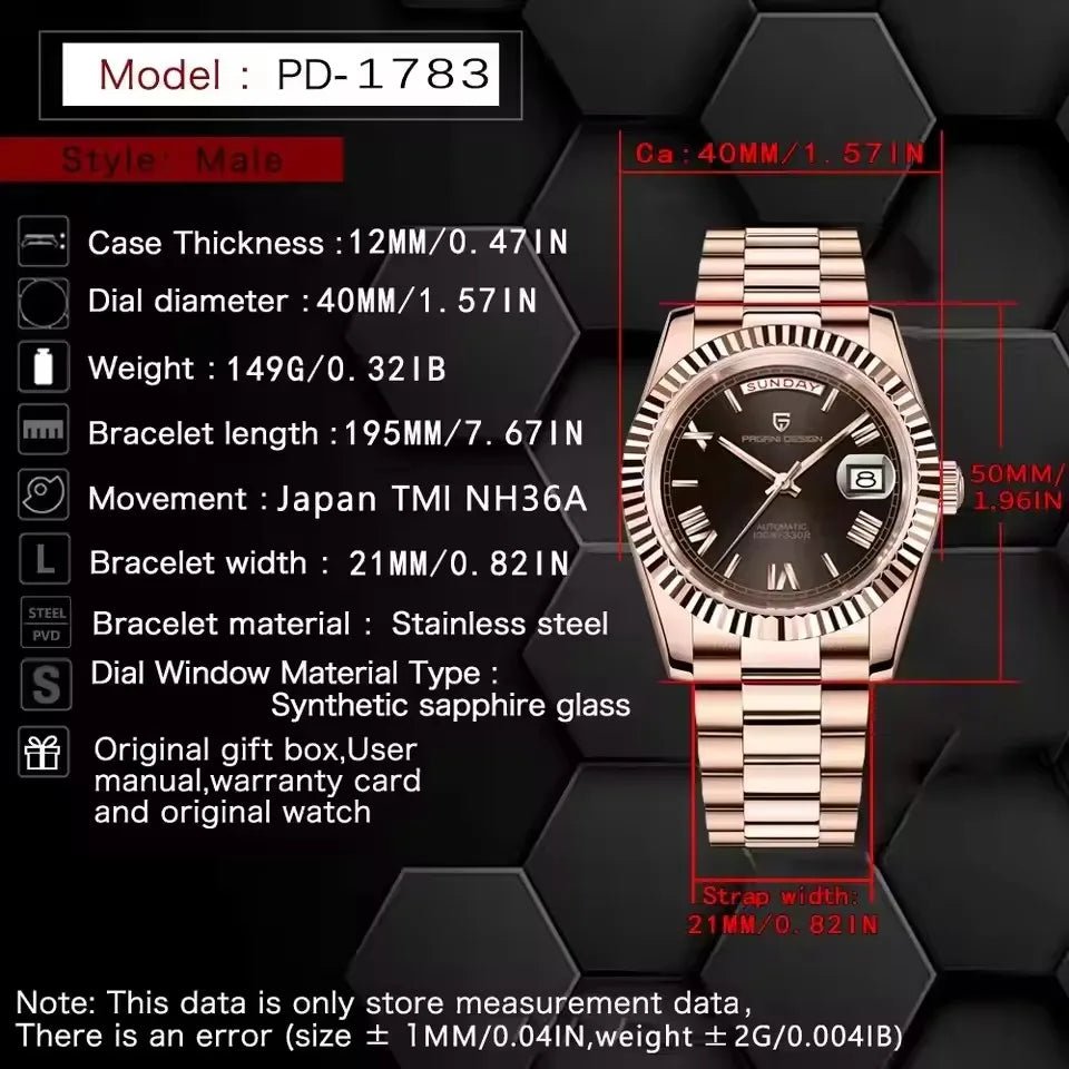 PAGANI DESIGN New Week Calendar Type Watch Japan Movt Waterproof Mechanical Man watch 316L All Steel Luxury Luminous Men watch - Tara's Tiny Treasures