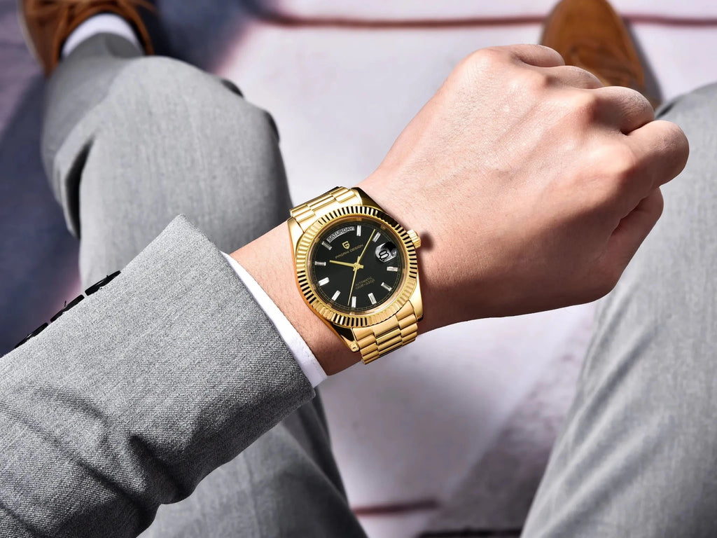 PAGANI DESIGN Niche Premium Men Mechanical Watch French Retro Palace Style Stainless Steel Sapphire Dive Date/Week Display Watch - Tara's Tiny Treasures