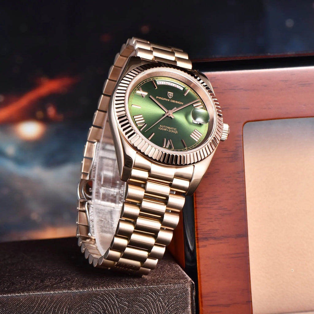PAGANI DESIGN Niche Premium Men Mechanical Watch French Retro Palace Style Stainless Steel Sapphire Dive Date/Week Display Watch - Tara's Tiny Treasures