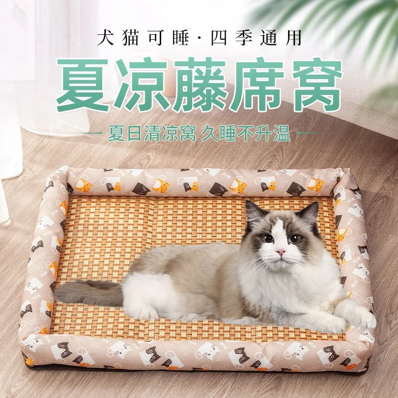 Pet Cat Beds Summer Pet Cooling Mat Pad Lightweight Breathable Rattan Pet Bed Cooling Ice Nest for Small Animal Dogs Mat - Tara's Tiny Treasures