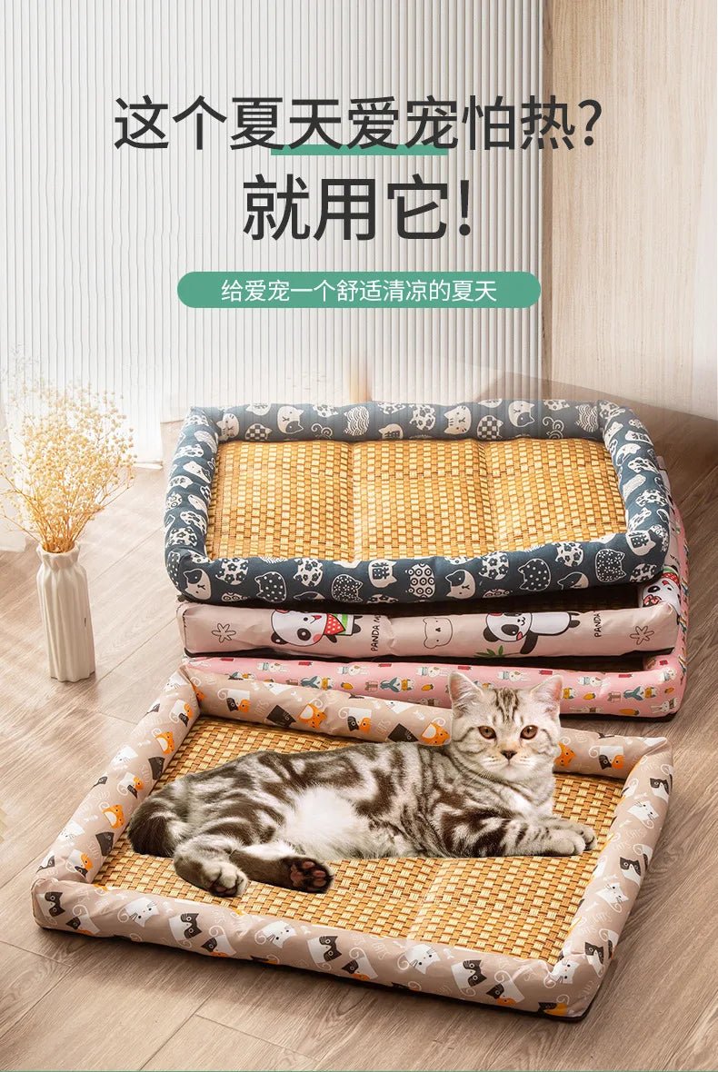 Pet Cat Beds Summer Pet Cooling Mat Pad Lightweight Breathable Rattan Pet Bed Cooling Ice Nest for Small Animal Dogs Mat - Tara's Tiny Treasures