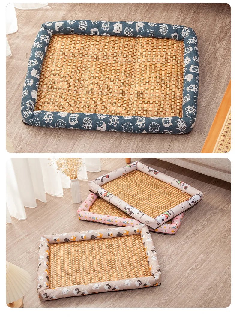 Pet Cat Beds Summer Pet Cooling Mat Pad Lightweight Breathable Rattan Pet Bed Cooling Ice Nest for Small Animal Dogs Mat - Tara's Tiny Treasures