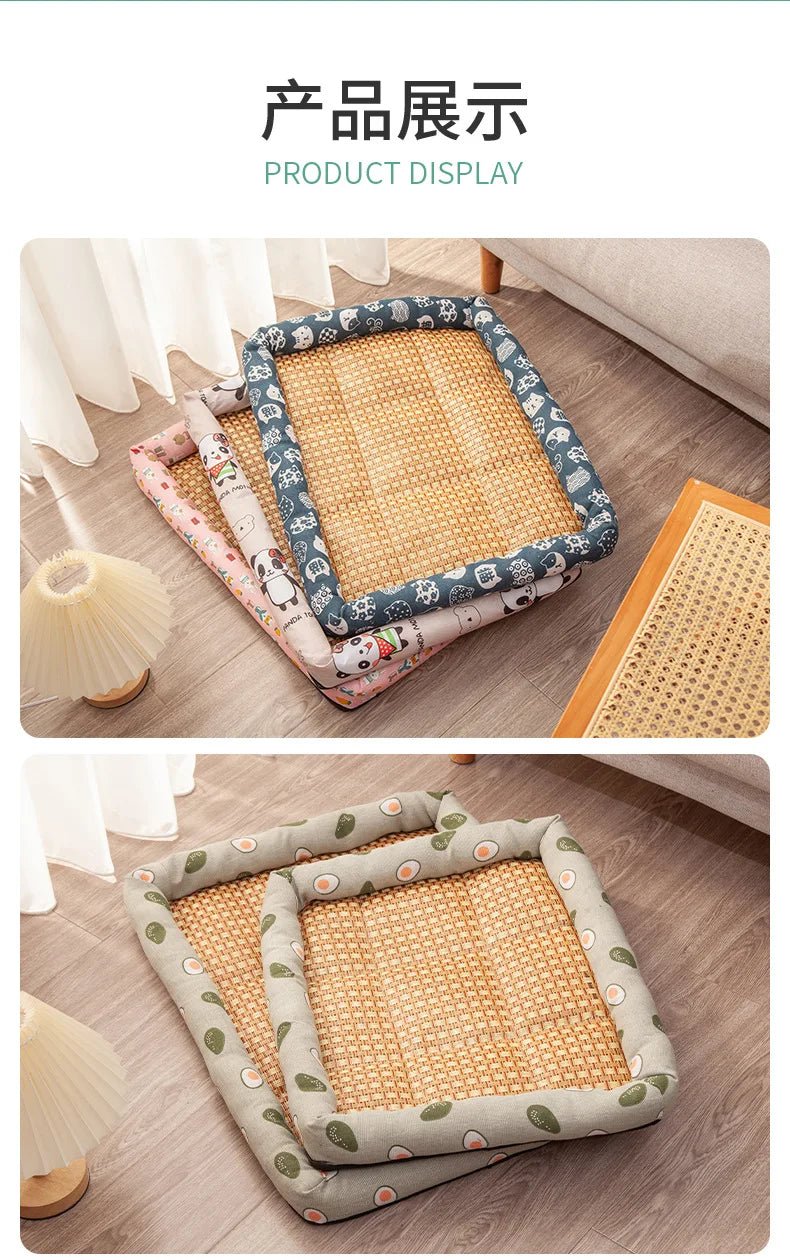 Pet Cat Beds Summer Pet Cooling Mat Pad Lightweight Breathable Rattan Pet Bed Cooling Ice Nest for Small Animal Dogs Mat - Tara's Tiny Treasures