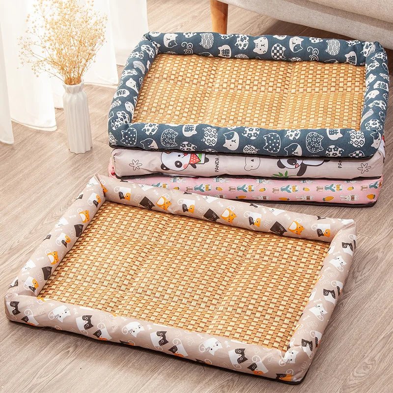 Pet Cat Beds Summer Pet Cooling Mat Pad Lightweight Breathable Rattan Pet Bed Cooling Ice Nest for Small Animal Dogs Mat - Tara's Tiny Treasures