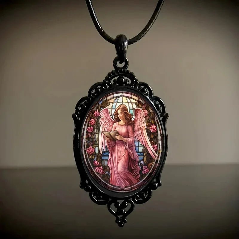 Popular Fashion, Simple Black Lace Base, Oval Glass Pendant Necklace Strap, Customizable Pattern, Wholesale Available - Tara's Tiny Treasures