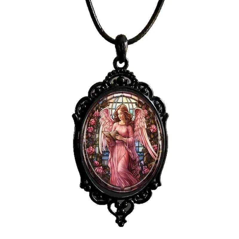 Popular Fashion, Simple Black Lace Base, Oval Glass Pendant Necklace Strap, Customizable Pattern, Wholesale Available - Tara's Tiny Treasures