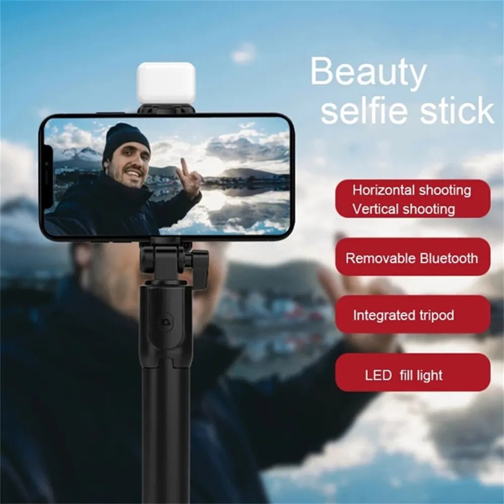 Portable Bluetooth Selfie Stick Tripod Holder with Remote Shutter Fill Light Extendable Wireless Remote Retractable Phone Stand - Tara's Tiny Treasures