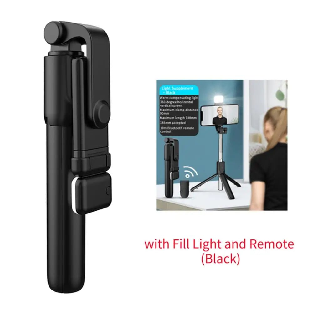 Portable Bluetooth Selfie Stick Tripod Holder with Remote Shutter Fill Light Extendable Wireless Remote Retractable Phone Stand - Tara's Tiny Treasures