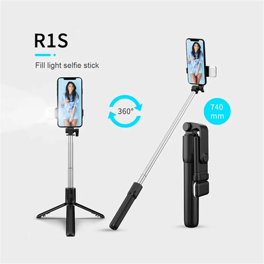 Portable Bluetooth Selfie Stick Tripod Holder with Remote Shutter Fill Light Extendable Wireless Remote Retractable Phone Stand - Tara's Tiny Treasures