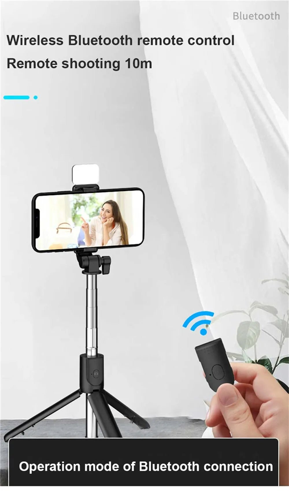Portable Bluetooth Selfie Stick Tripod Holder with Remote Shutter Fill Light Extendable Wireless Remote Retractable Phone Stand - Tara's Tiny Treasures
