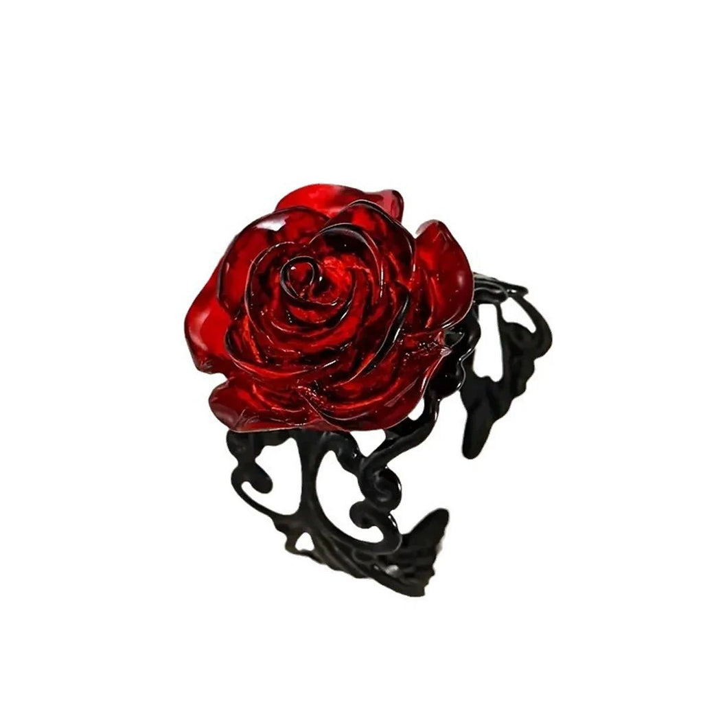 Punk Gothic Red Rose Ring Ornate Black Vine Witch Pagan Vintage Creative Halloween Cool Girl Gift Party Jewelry - Tara's Tiny Treasures
