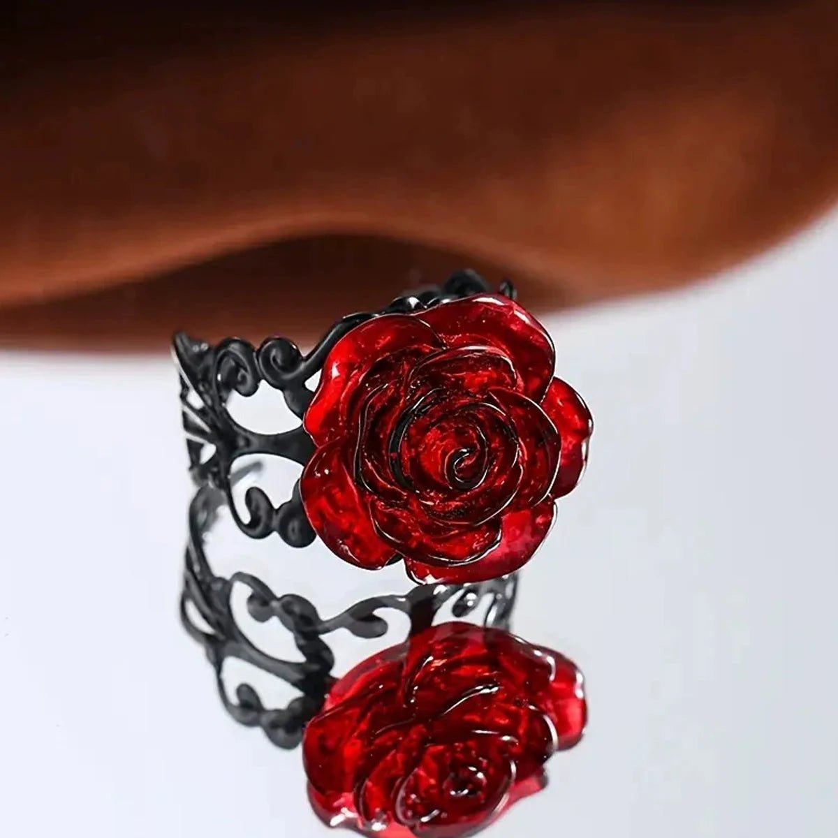 Punk Gothic Red Rose Ring Ornate Black Vine Witch Pagan Vintage Creative Halloween Cool Girl Gift Party Jewelry - Tara's Tiny Treasures