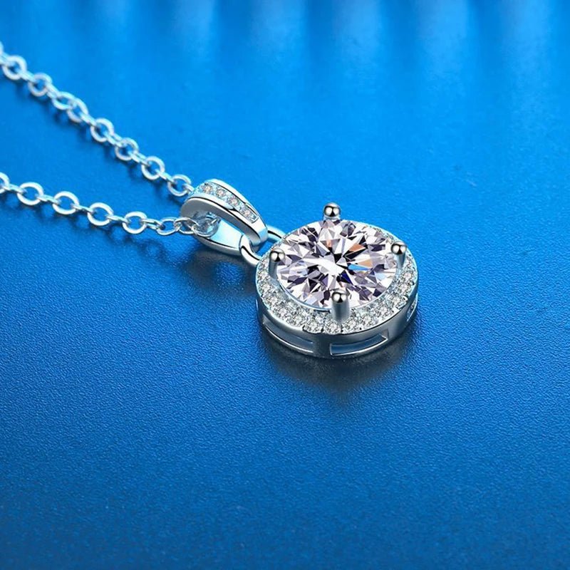 Real Moissanite Necklace For Women 100% Sterling S925 Silver With White Gold Plated Lab Diamond Jewelry Wedding Pendant - Tara's Tiny Treasures