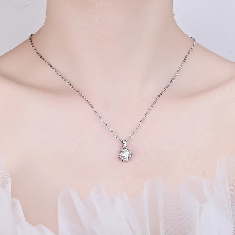 Real Moissanite Necklace For Women 100% Sterling S925 Silver With White Gold Plated Lab Diamond Jewelry Wedding Pendant - Tara's Tiny Treasures