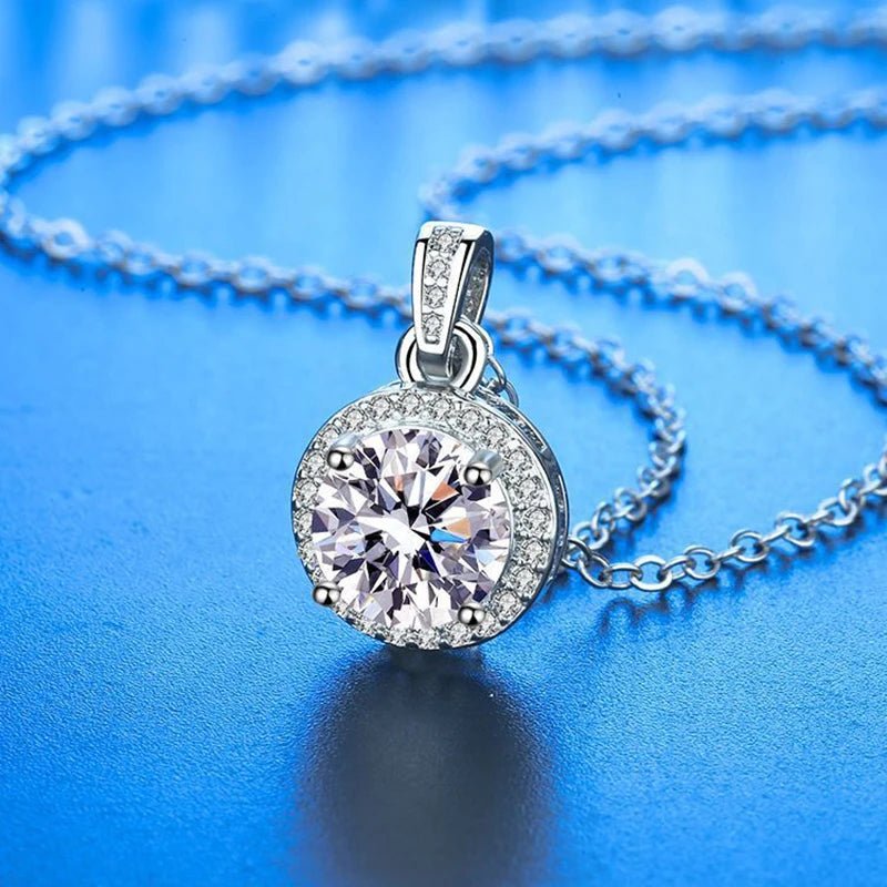 Real Moissanite Necklace For Women 100% Sterling S925 Silver With White Gold Plated Lab Diamond Jewelry Wedding Pendant - Tara's Tiny Treasures