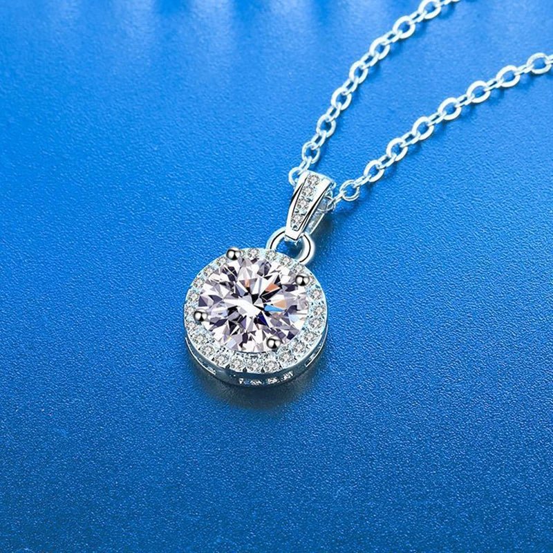 Real Moissanite Necklace For Women 100% Sterling S925 Silver With White Gold Plated Lab Diamond Jewelry Wedding Pendant - Tara's Tiny Treasures