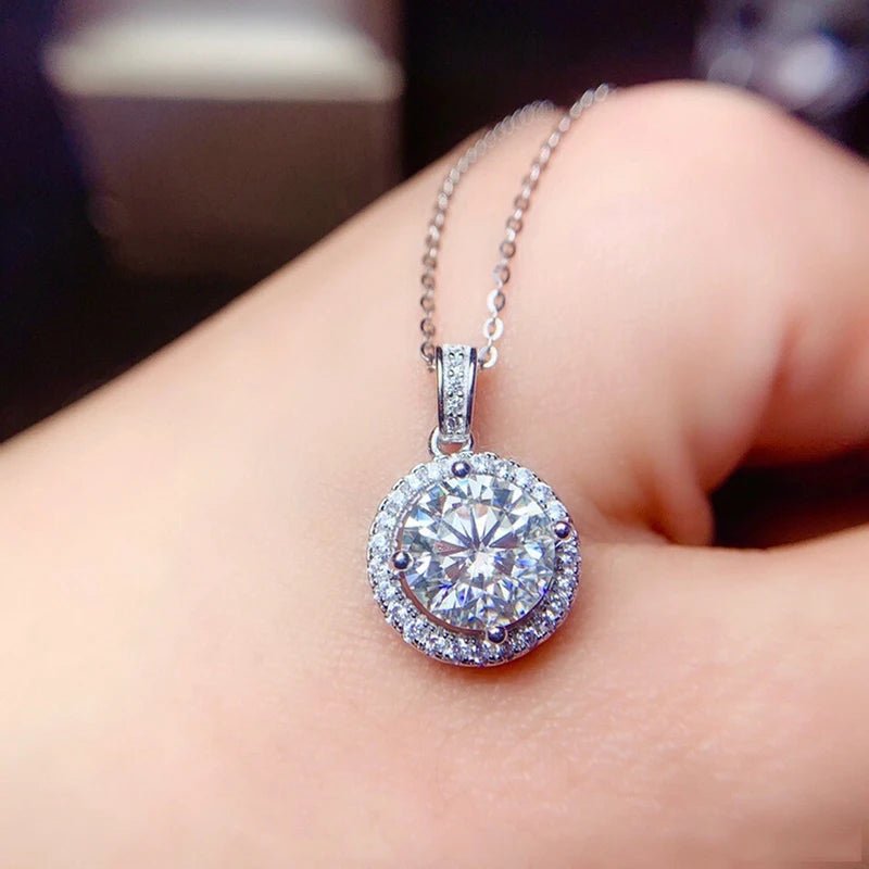 Real Moissanite Necklace For Women 100% Sterling S925 Silver With White Gold Plated Lab Diamond Jewelry Wedding Pendant - Tara's Tiny Treasures