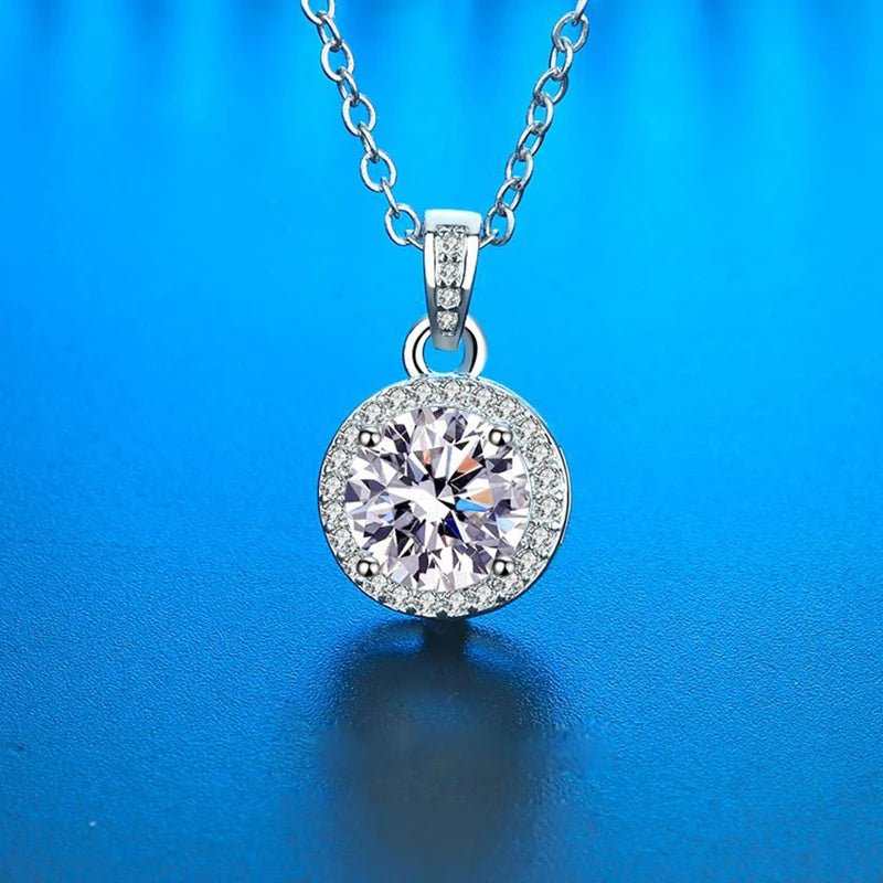 Real Moissanite Necklace For Women 100% Sterling S925 Silver With White Gold Plated Lab Diamond Jewelry Wedding Pendant - Tara's Tiny Treasures