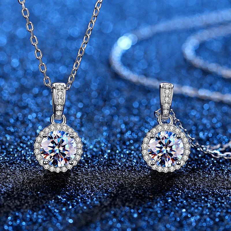 Real Moissanite Necklace For Women 100% Sterling S925 Silver With White Gold Plated Lab Diamond Jewelry Wedding Pendant - Tara's Tiny Treasures