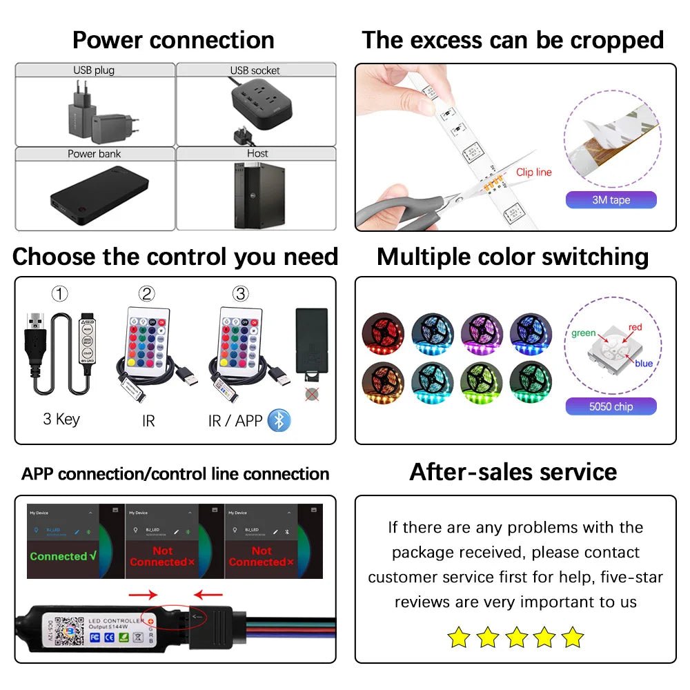 RGB 5050 Led Strip Lights Smart Home TV USB Wall Lamps Ramadan Decoration 2023 Bedroom Closets Aesthetic Room Decor Night Light - Tara's Tiny Treasures