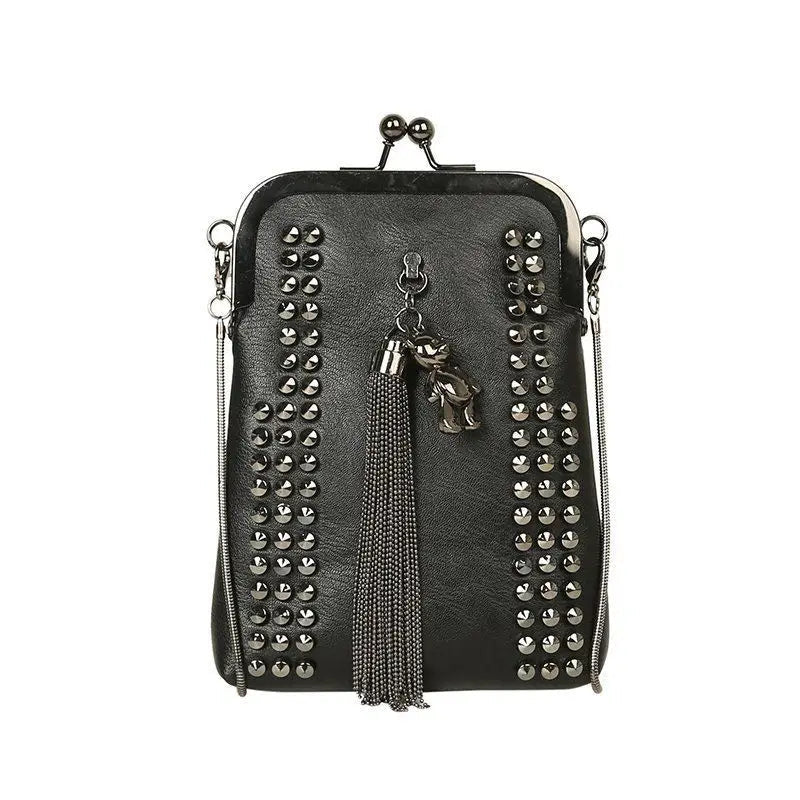 Rivet Fringe Fashion Vintage Punk Designer Bags PU Leather Bag Chain Women Shoulder Crossbody Bags Women's Handbags Phone Purse - Tara's Tiny Treasures