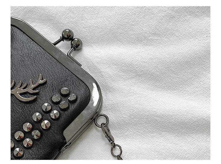Rivet Fringe Fashion Vintage Punk Designer Bags PU Leather Bag Chain Women Shoulder Crossbody Bags Women's Handbags Phone Purse - Tara's Tiny Treasures