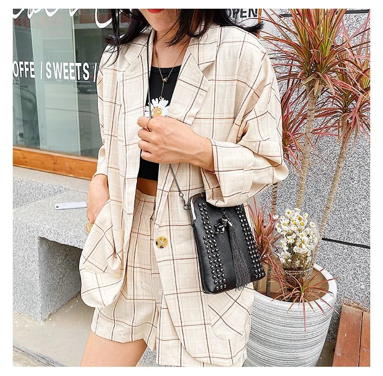 Rivet Fringe Fashion Vintage Punk Designer Bags PU Leather Bag Chain Women Shoulder Crossbody Bags Women's Handbags Phone Purse - Tara's Tiny Treasures