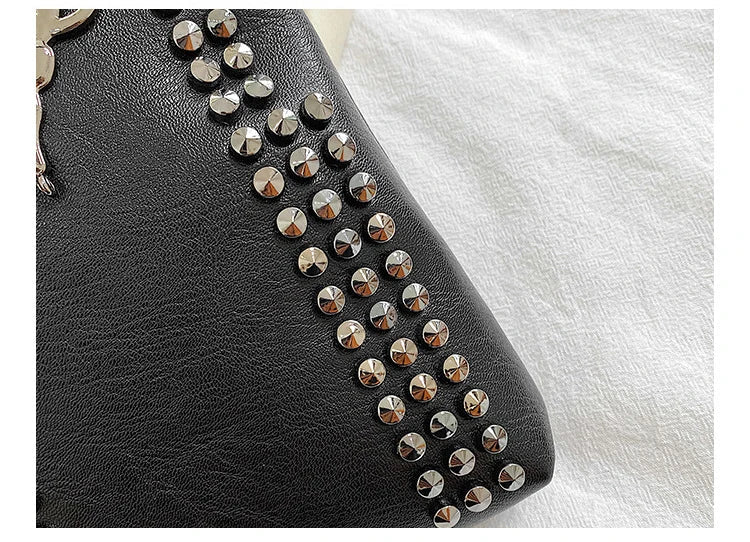 Rivet Fringe Fashion Vintage Punk Designer Bags PU Leather Bag Chain Women Shoulder Crossbody Bags Women's Handbags Phone Purse - Tara's Tiny Treasures