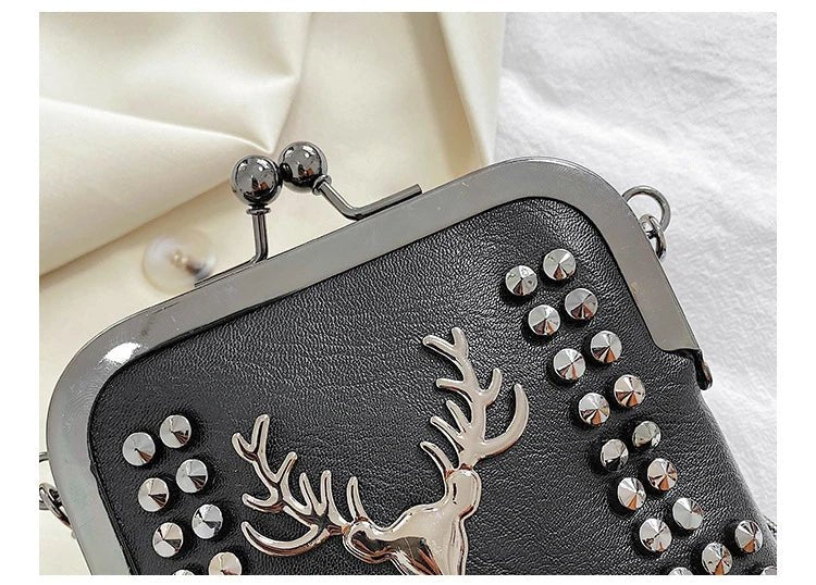 Rivet Fringe Fashion Vintage Punk Designer Bags PU Leather Bag Chain Women Shoulder Crossbody Bags Women's Handbags Phone Purse - Tara's Tiny Treasures