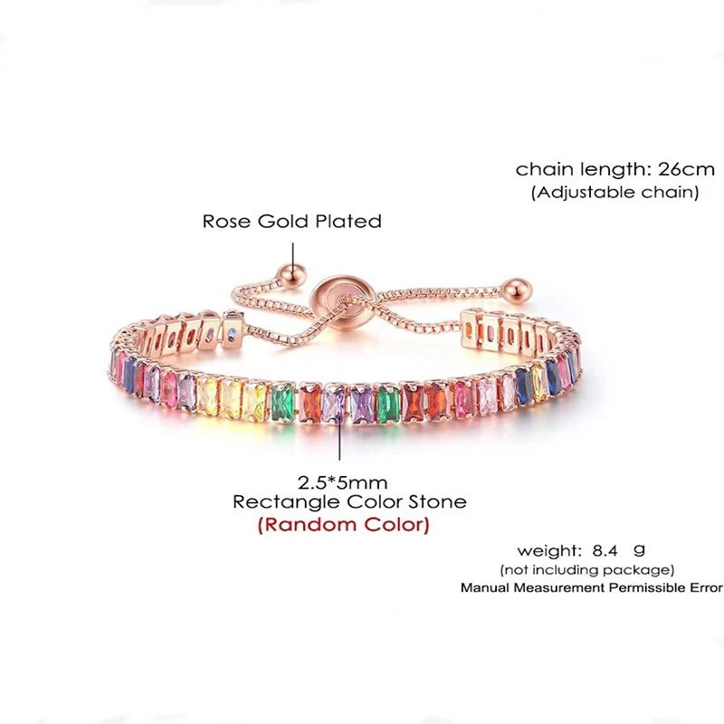 Rose Gold Adjustable Slider Bracelet for Women Colorful/Blue White Tennis Bracelet Fashion Dainty Crystal Bracelets Jewelry Gift - Tara's Tiny Treasures