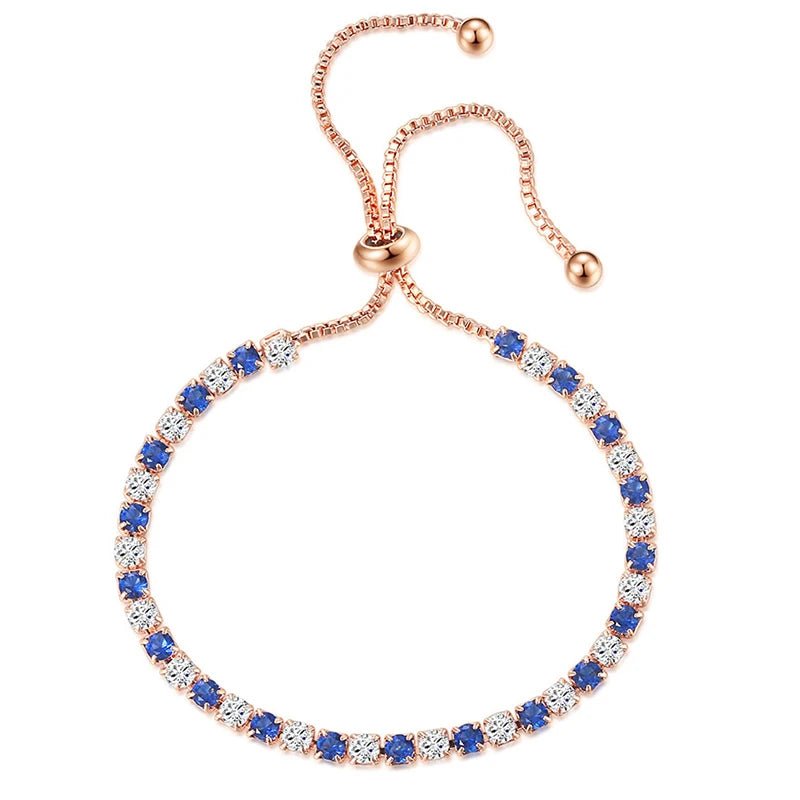 Rose Gold Adjustable Slider Bracelet for Women Colorful/Blue White Tennis Bracelet Fashion Dainty Crystal Bracelets Jewelry Gift - Tara's Tiny Treasures