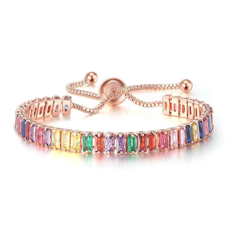 Rose Gold Adjustable Slider Bracelet for Women Colorful/Blue White Tennis Bracelet Fashion Dainty Crystal Bracelets Jewelry Gift - Tara's Tiny Treasures