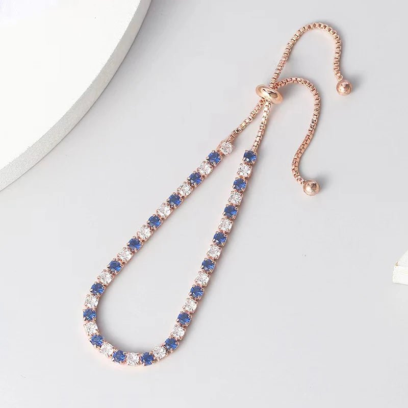 Rose Gold Adjustable Slider Bracelet for Women Colorful/Blue White Tennis Bracelet Fashion Dainty Crystal Bracelets Jewelry Gift - Tara's Tiny Treasures