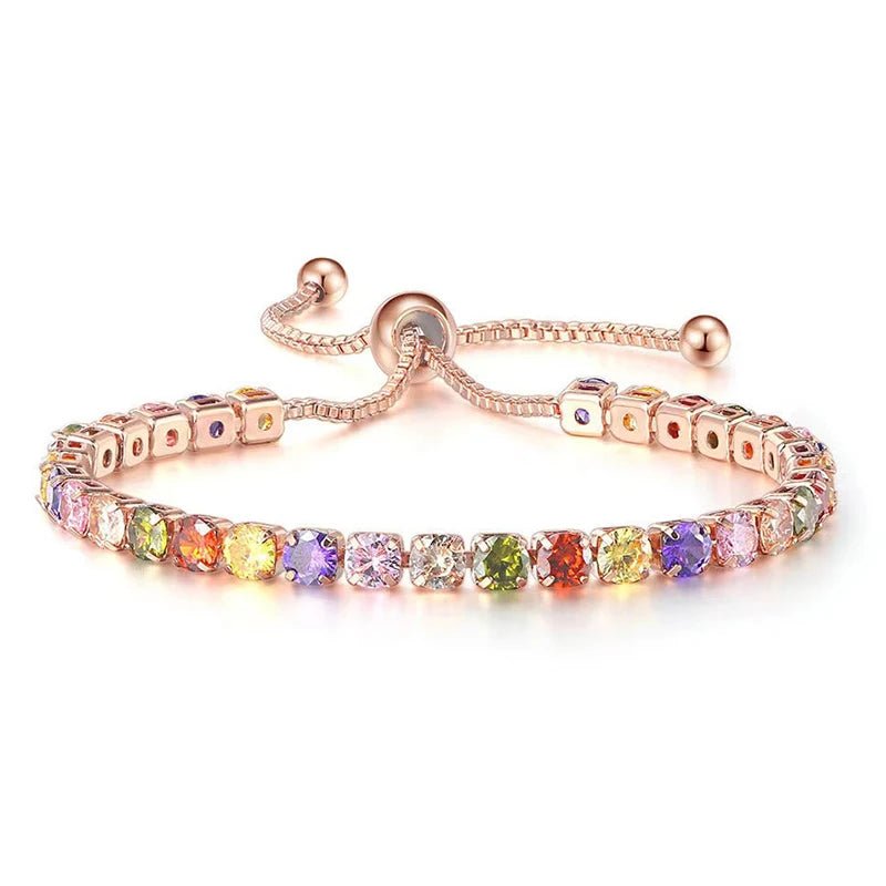 Rose Gold Adjustable Slider Bracelet for Women Colorful/Blue White Tennis Bracelet Fashion Dainty Crystal Bracelets Jewelry Gift - Tara's Tiny Treasures