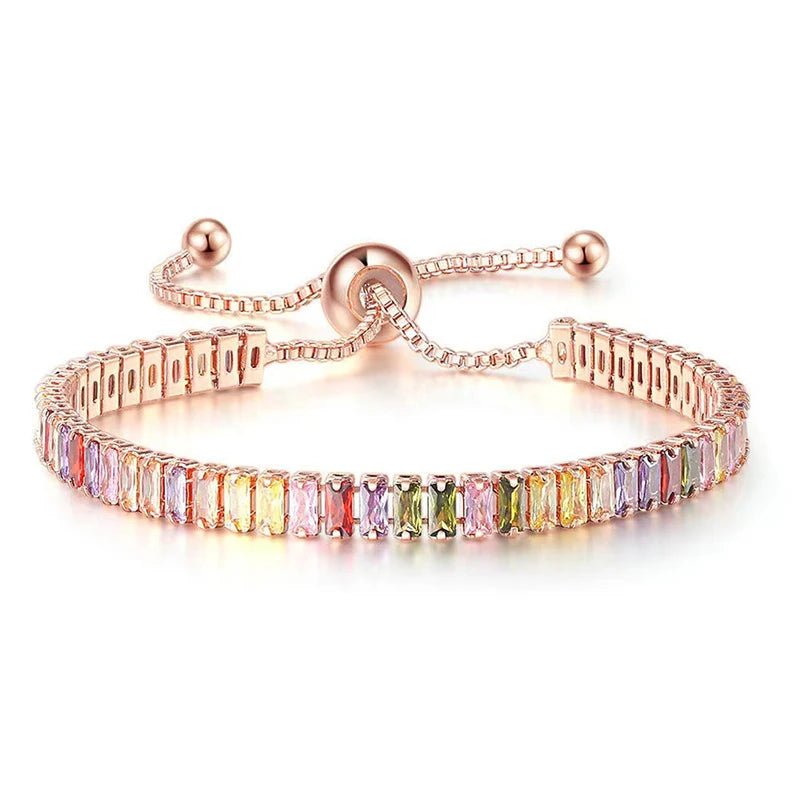 Rose Gold Adjustable Slider Bracelet for Women Colorful/Blue White Tennis Bracelet Fashion Dainty Crystal Bracelets Jewelry Gift - Tara's Tiny Treasures