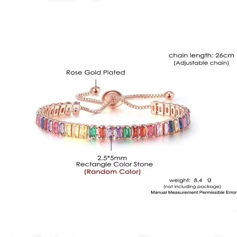 Rose Gold Adjustable Slider Bracelet for Women Colorful/Blue White Tennis Bracelet Fashion Dainty Crystal Bracelets Jewelry Gift - Tara's Tiny Treasures