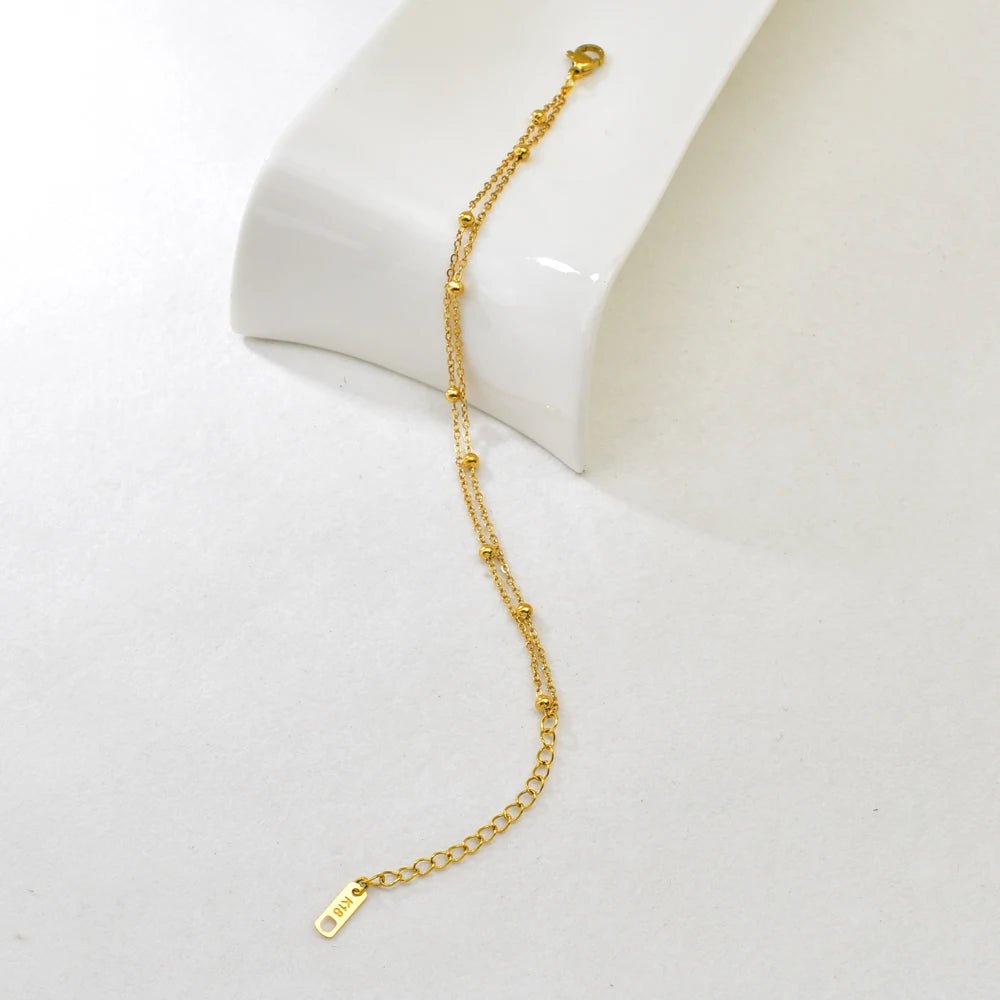 S09 Simple Korean style Double-layer round Ball Small ball Gold bead bracelet, stainless steel gold women's style - Tara's Tiny Treasures